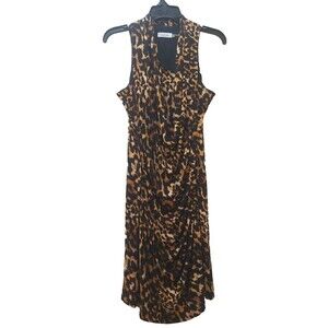 Ladies Calvin Klein Leopard Sleeveless Lined Draped Sheath Dress Size 10